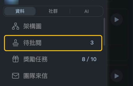 左上角選單「資料」裡的「待批閱」，已用黃框框起來